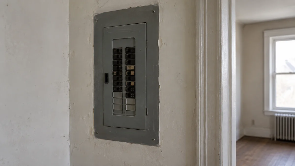 Tableau électrique ancien dans un appartement avant travaux