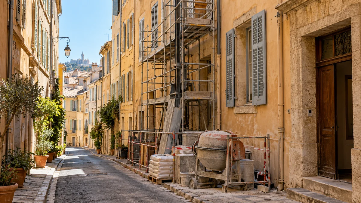 Rue étroite bordée d’immeubles méditerranéens anciens