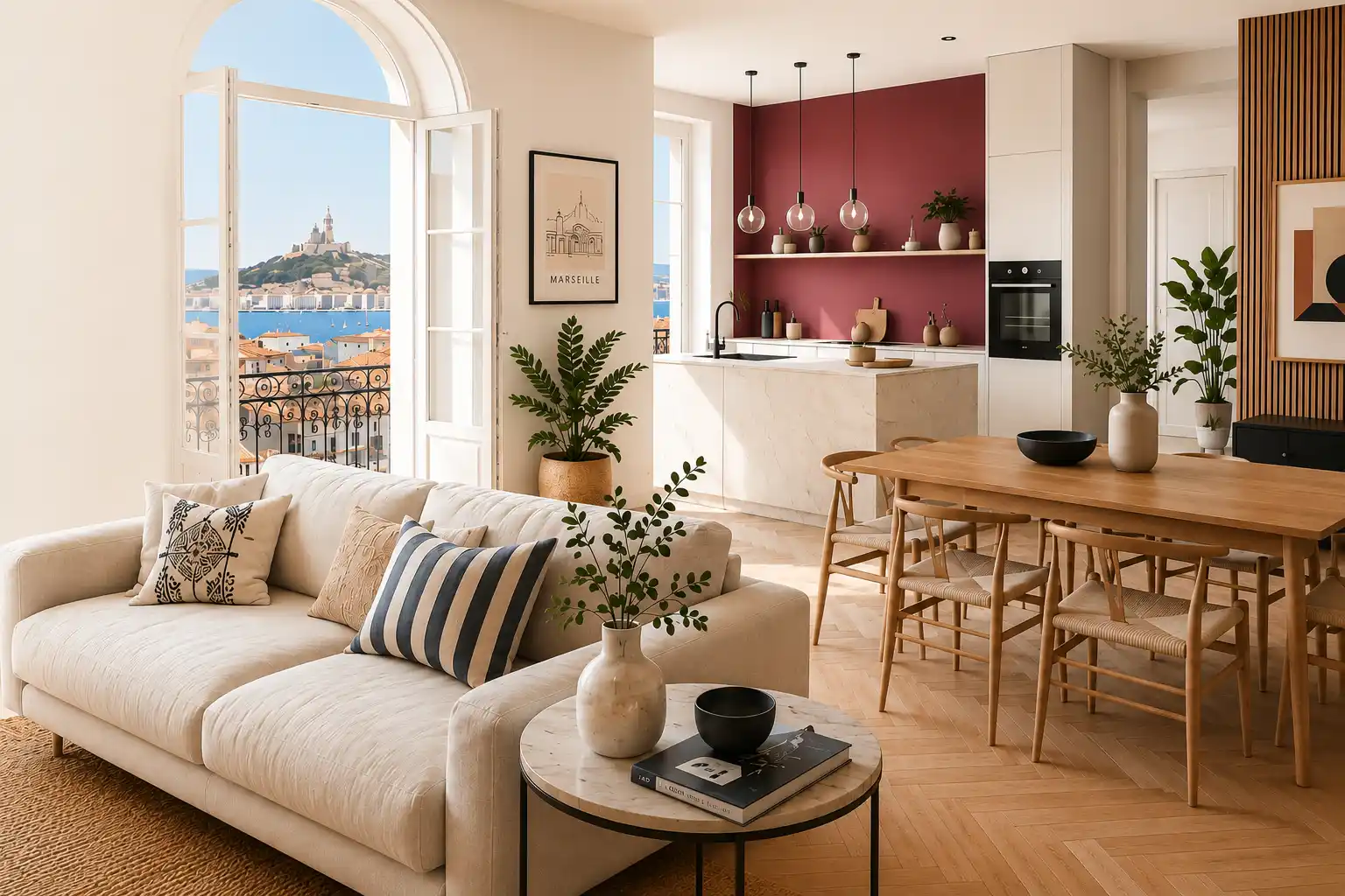 Salon lumineux rénové à Marseille par Mon Conseiller Décorateur